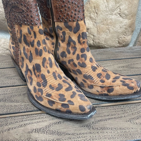 OLD GRINGO*Leopard Print suede & metal Stud Mid Ankle Side Zip boots snip toe 8 - Picture 11 of 13